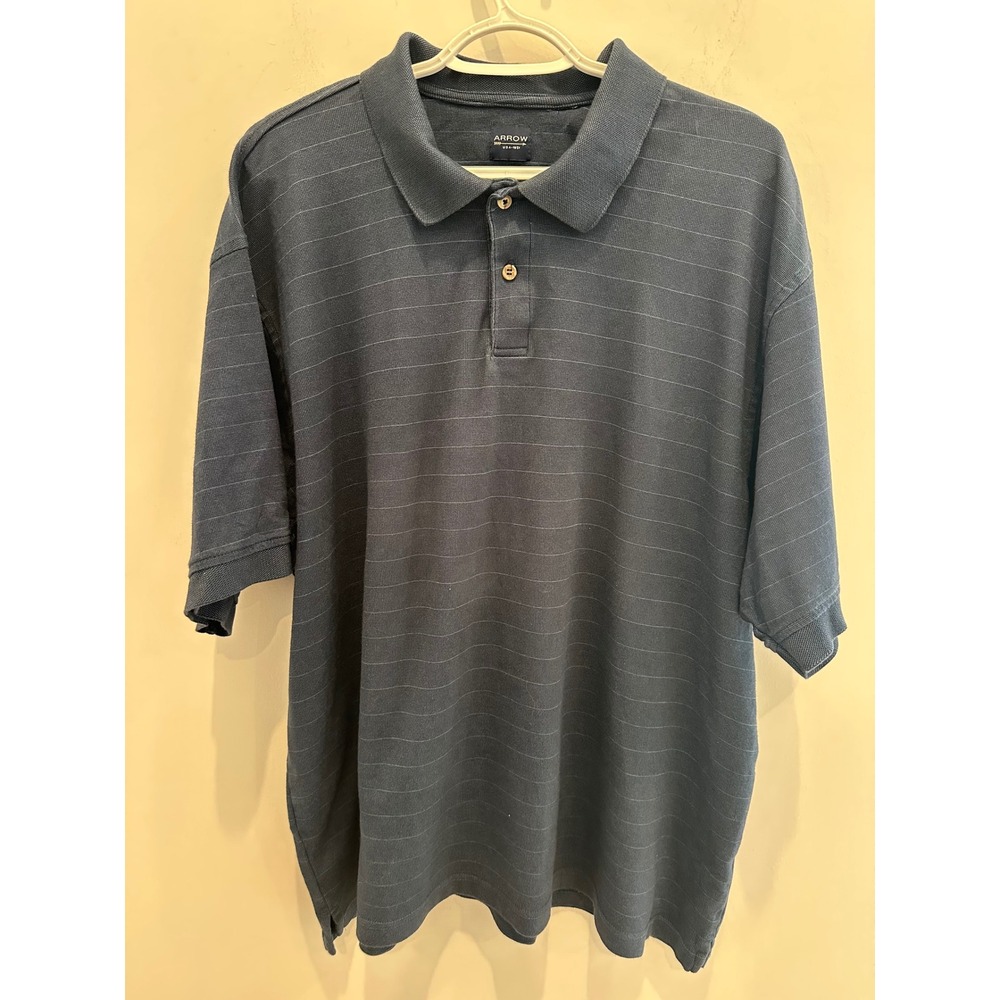 Arrow USA 1851 Mens Polo Shirt Navy Blue Striped Short Sleeve Textured Knit XL